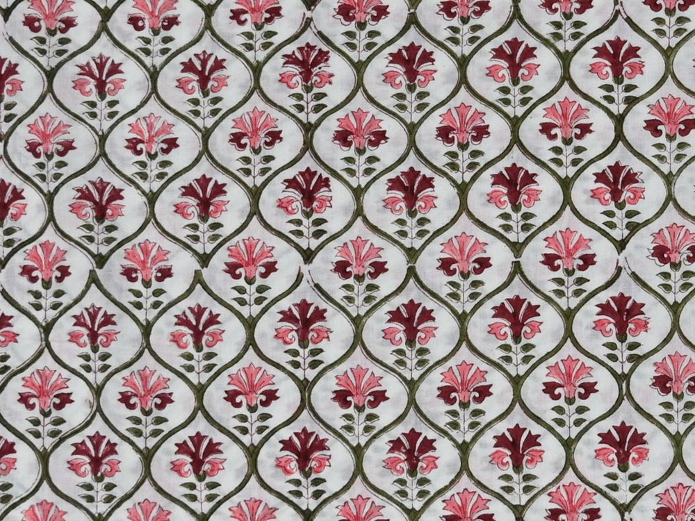 Leaf Print Cotton Fabric by the Yard | Indian Block Print Cloth