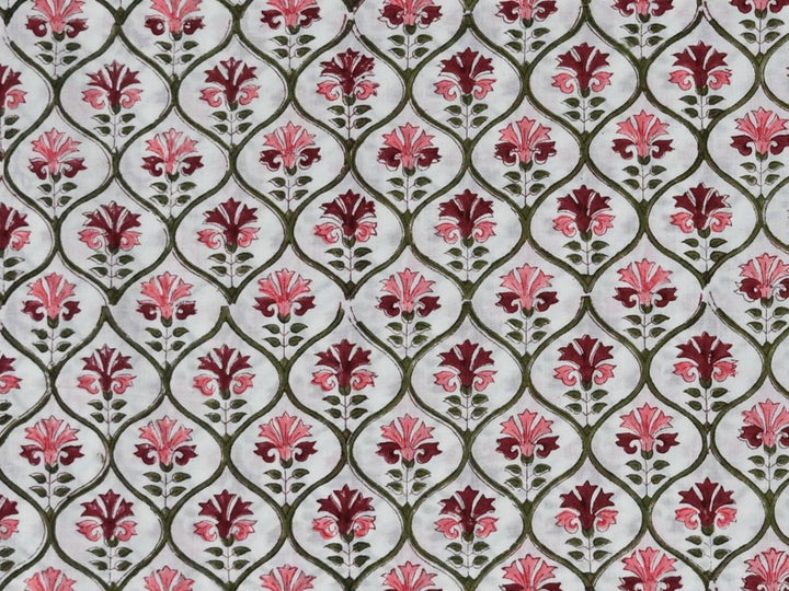 Leaf Print Cotton Fabric by the Yard | Indian Block Print Cloth