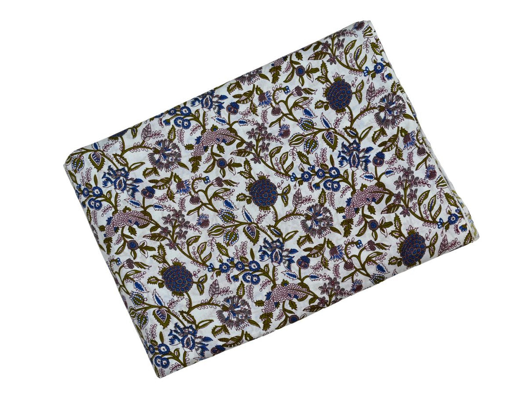 floral cotton fabric close up block print - hand printed cotton fabric for sewing