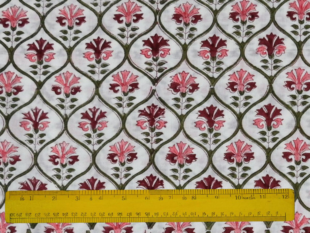 leaf pattern cotton textile close up - block print cotton fabric leaf design