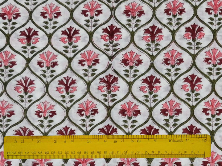 leaf pattern cotton textile close up - block print cotton fabric leaf design