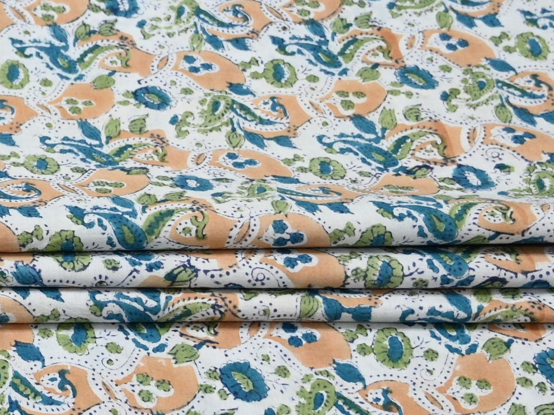 hand printed floral cotton fabric close up - indian cotton fabric for sewing floral print for summer
