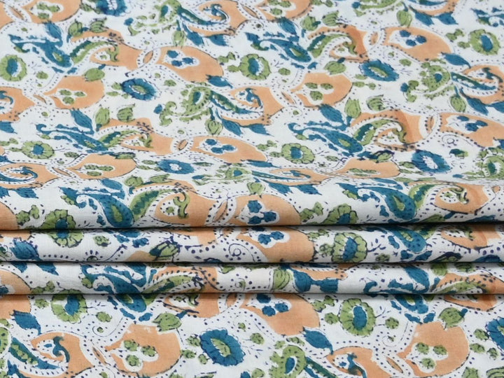 hand printed floral cotton fabric close up - indian cotton fabric for sewing floral print for summer