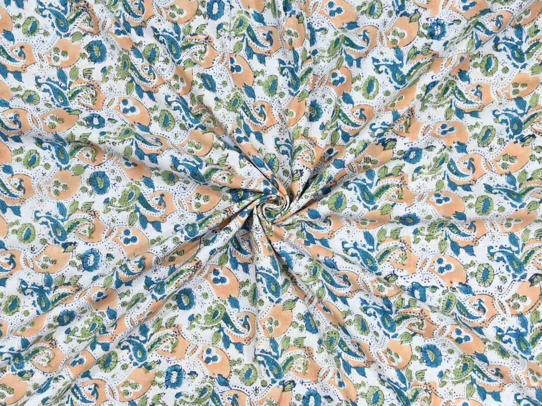 floral hand block print cotton fabric by the yard - indian floral block print textile online