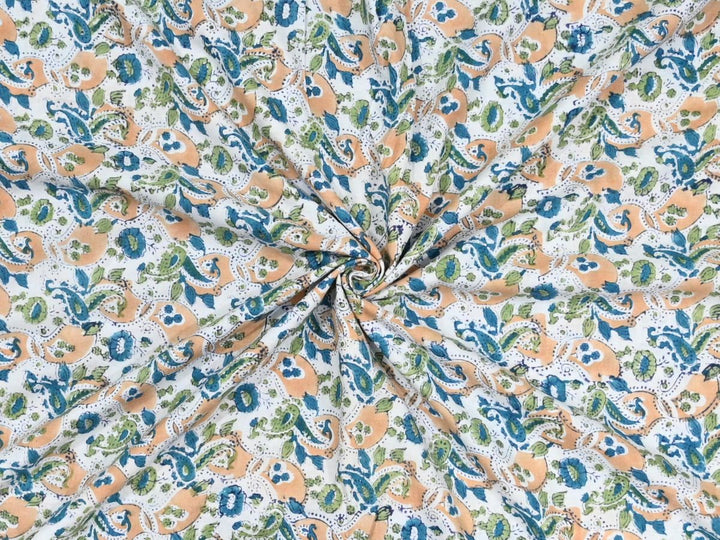 floral hand block print cotton fabric by the yard - indian floral block print textile online