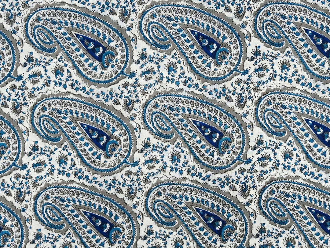Large-scale paisley Indian block print fabric with detailed linework