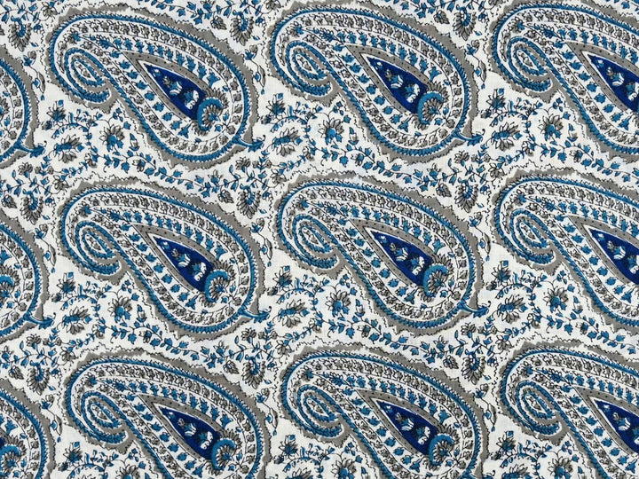 Large-scale paisley Indian block print fabric with detailed linework