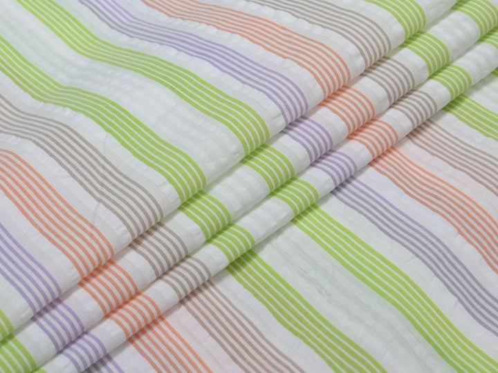 Stripe Seersucker Cotton Fabric | Lightweight Textile Crinkle Textile for Summer