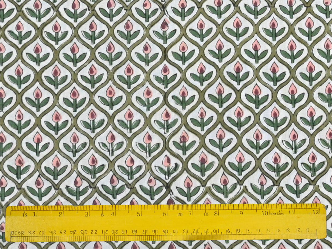 cotton fabric for quilting and decor - handmade block print textile material