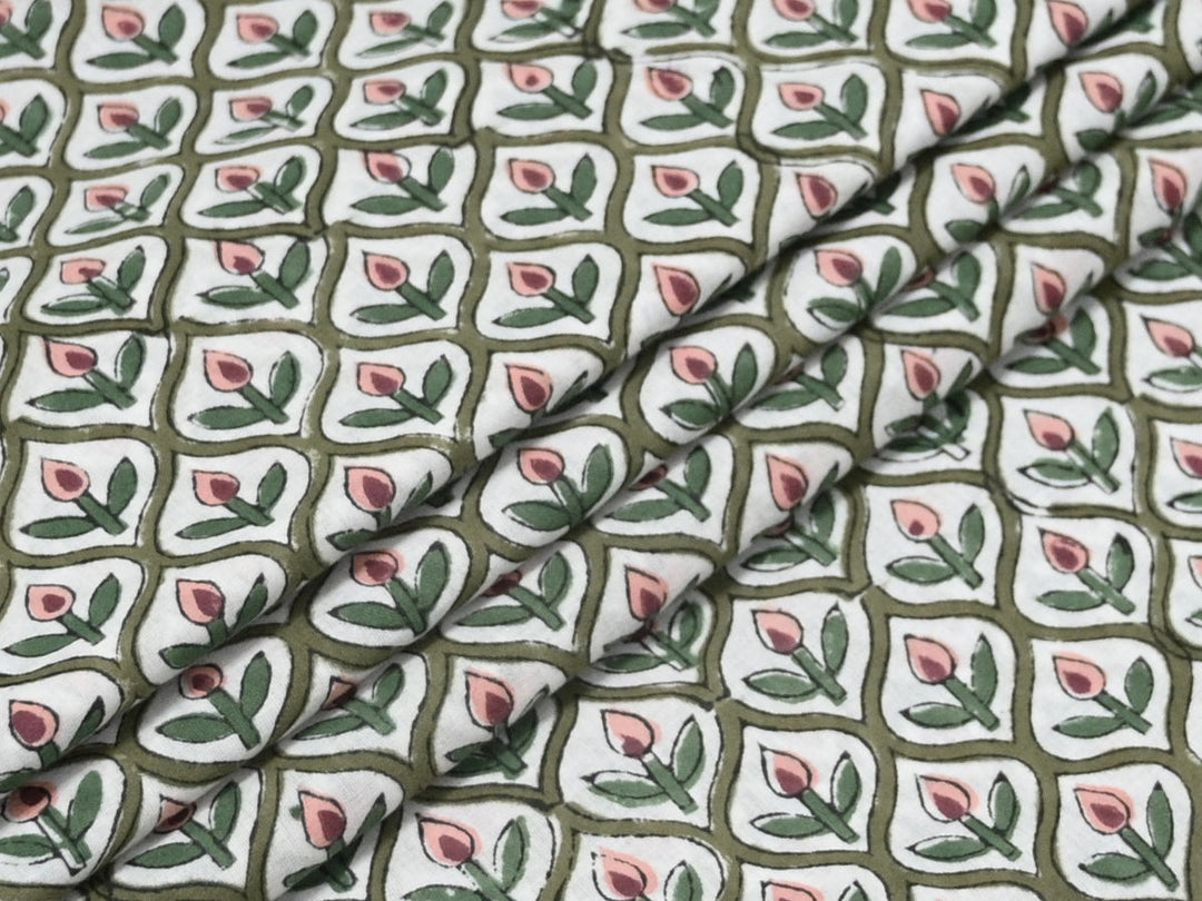 Block Print Cotton Fabric by the Yard – Textile Cloth Material for Sewing & Home Decor