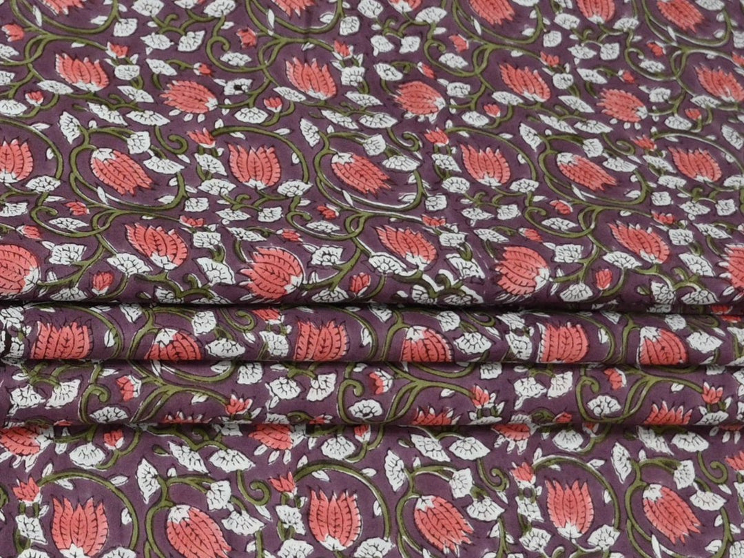 Printed floral cotton fabric for dress making - Floral block print fabric for DIY sewing projects