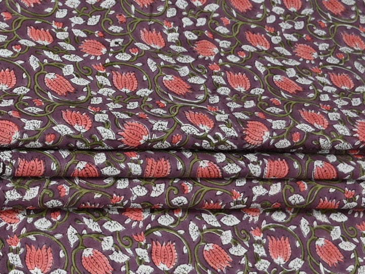 Printed floral cotton fabric for dress making - Floral block print fabric for DIY sewing projects