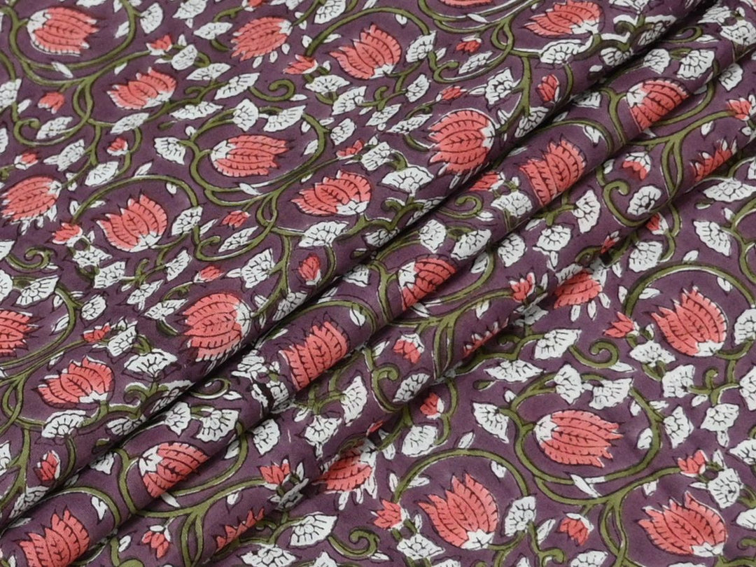Floral Block Printed Fabric by the Yard for Quilting & Sewing | Online Fabric Store