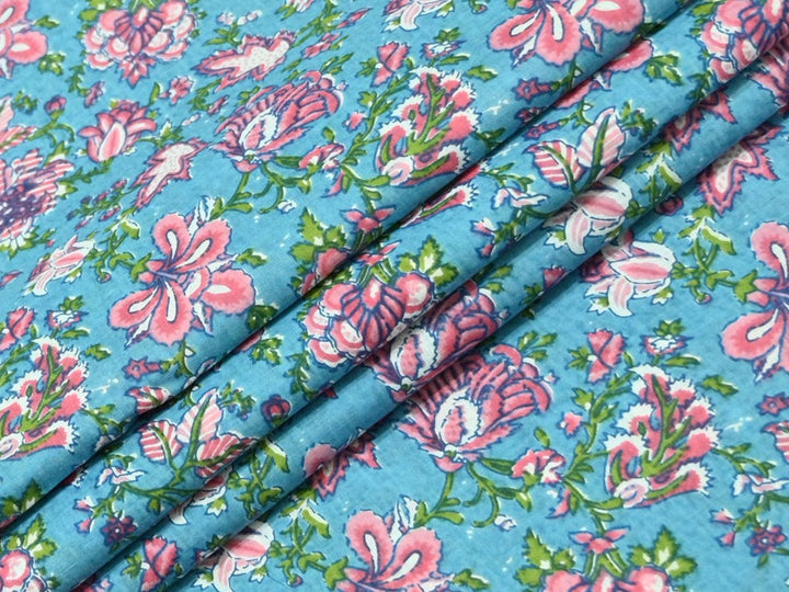 Indian Floral Print Cotton Fabric by Yard – Traditional Textile for Dresses & Decor