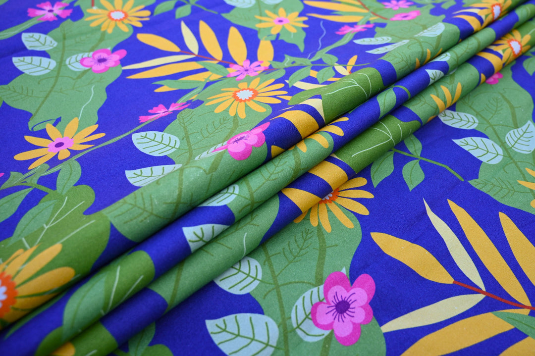 Floral Print Indian Cotton Canvas Fabric by the Yard | Upholstery Table Runners