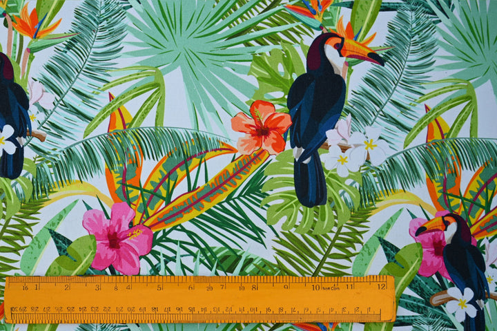 durable bird print upholstery fabric - cotton canvas fabric close up texture