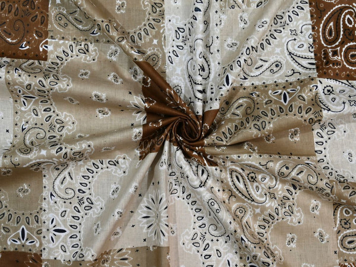 Brown Bandana Print Fabric by the Yard | Patchwork Cotton Print | Indolibas