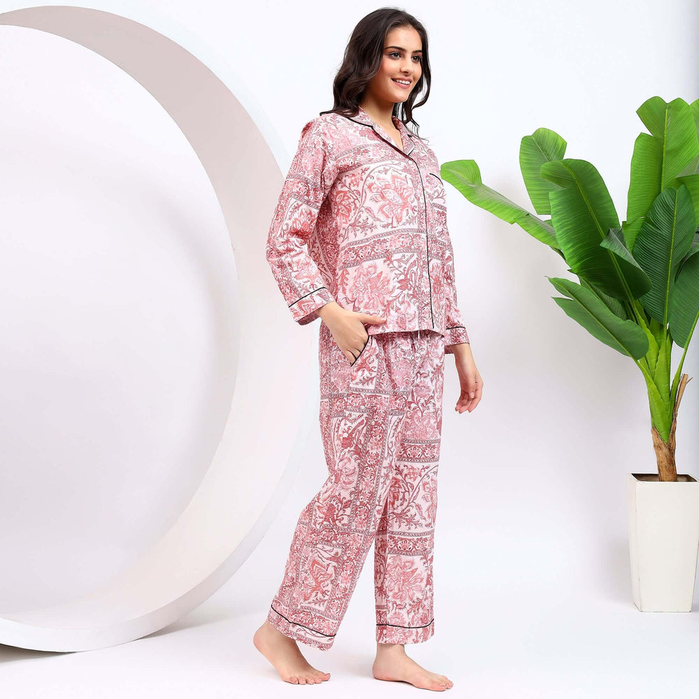 Floral print cotton pajama set for women