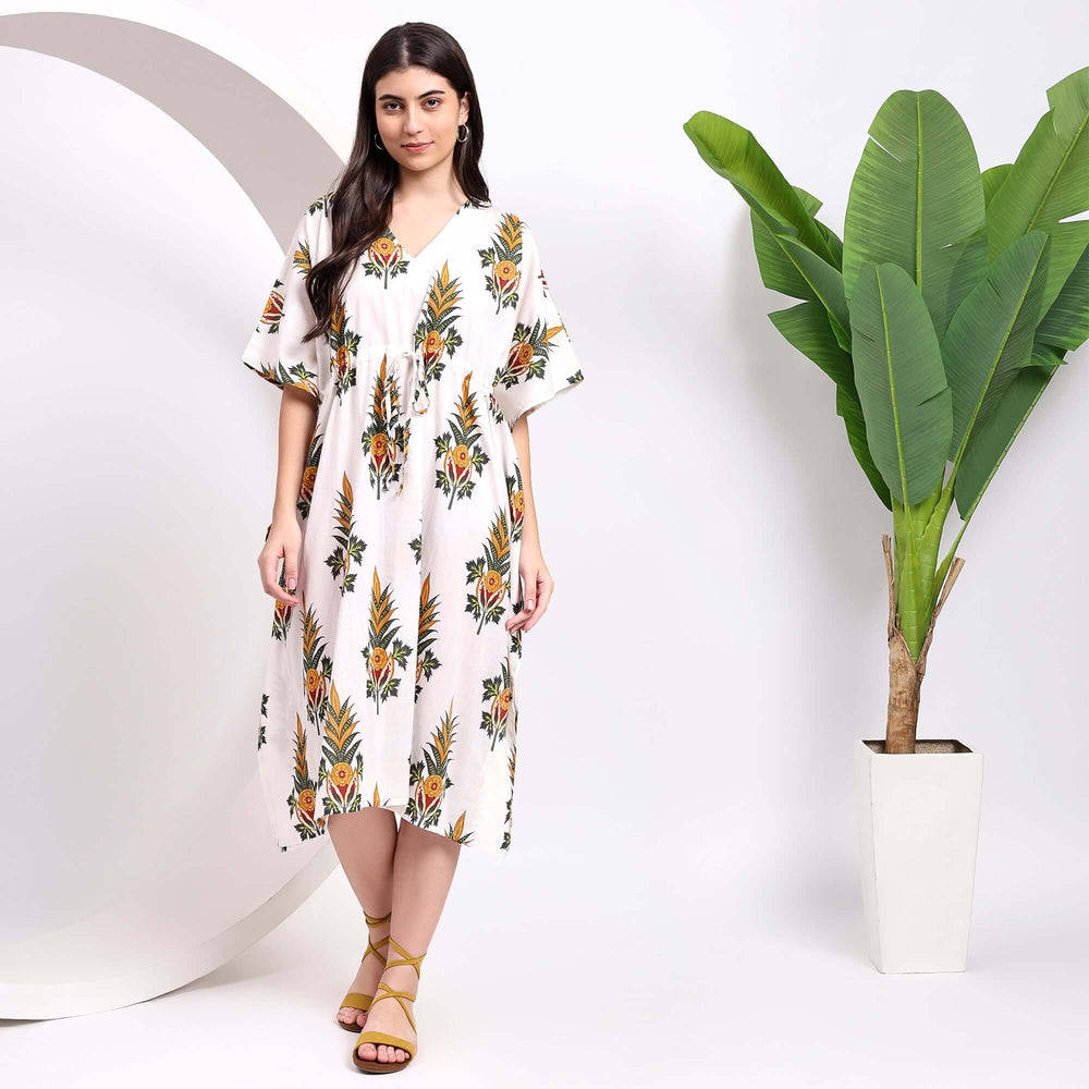 Cotton block print kaftan – Victorian-inspired style