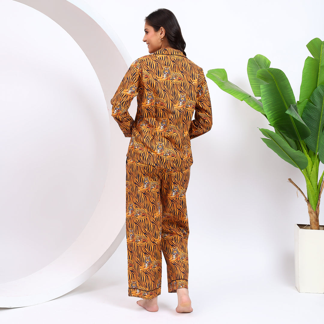 Back view of Orange Long PJ Set in Bagheera Print showcasing comfortable design.