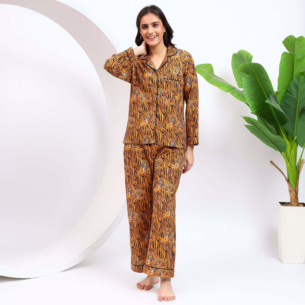 Bagheera print cotton pajama set for women