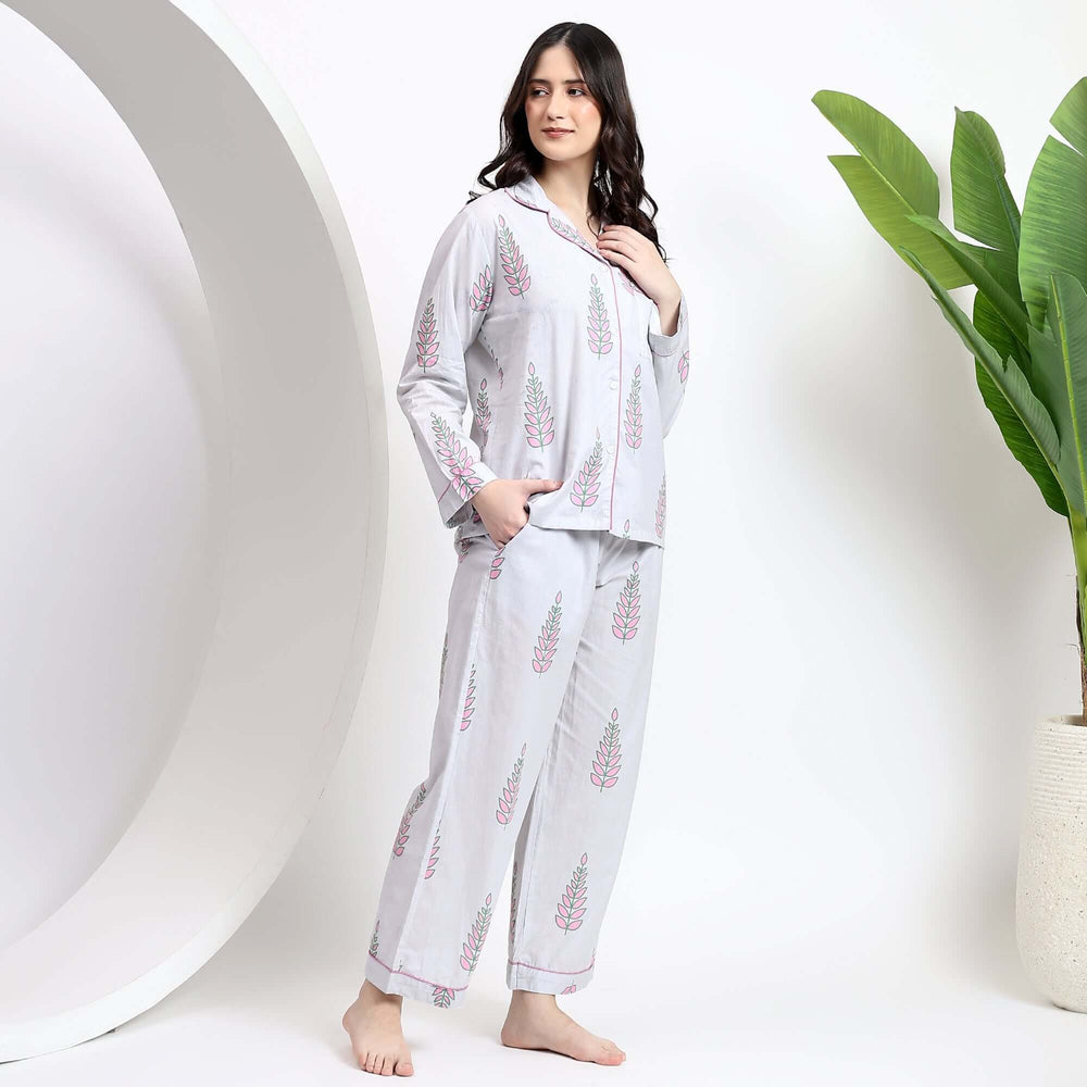 Block print cotton pajama set for women