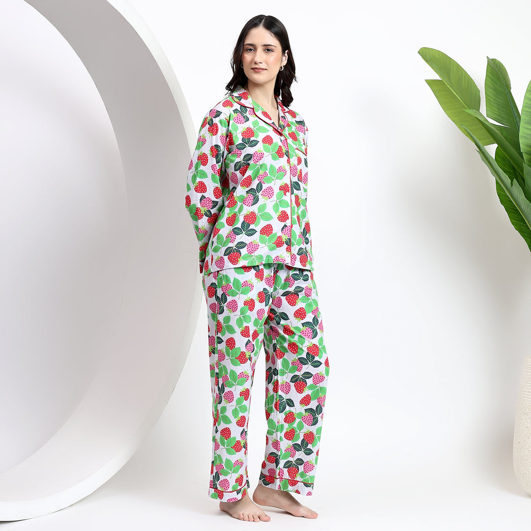 white-cotton-pj-set-standing-view-pink-red-strawberries.jpg