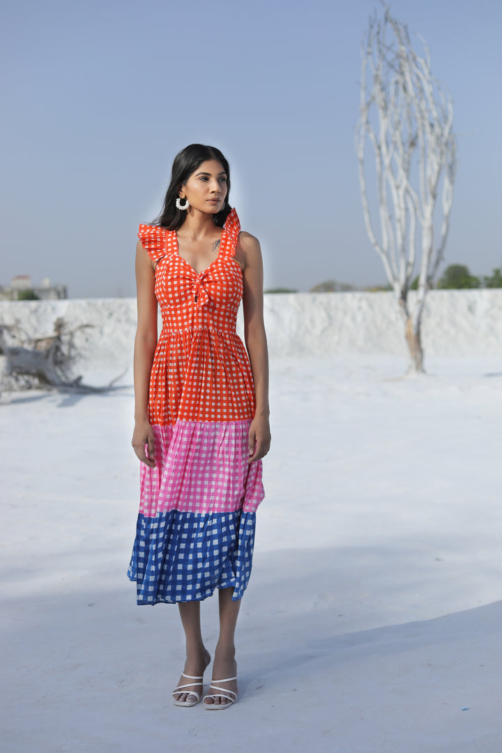 Explore the Multicolor in Indian Cotton Midi Dress