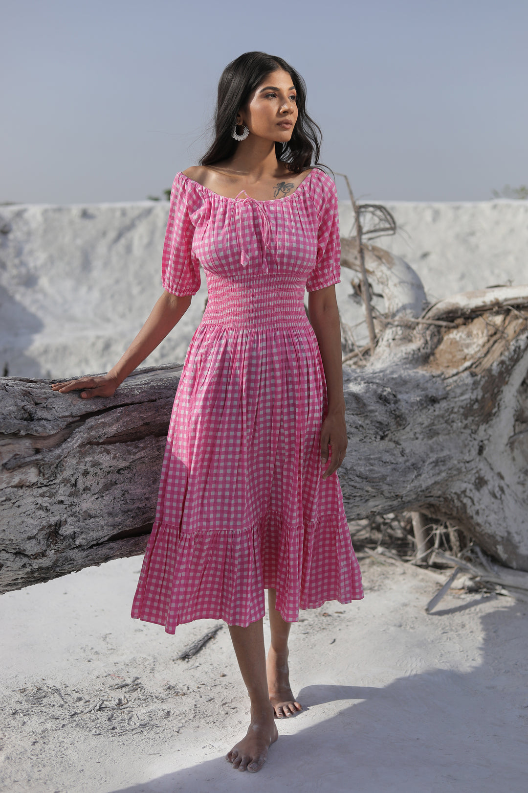 the Beauty of Our Indian Cotton pink Midi Dress