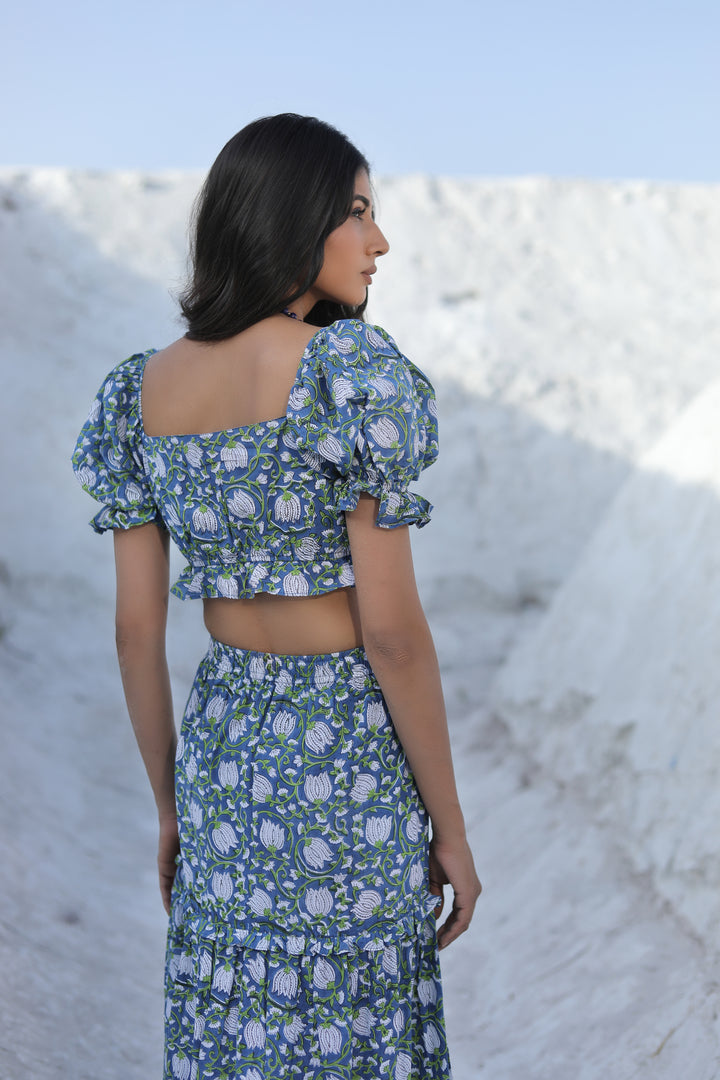 Naomi Two Piece Short Crop Top and Skirt ~ Blue