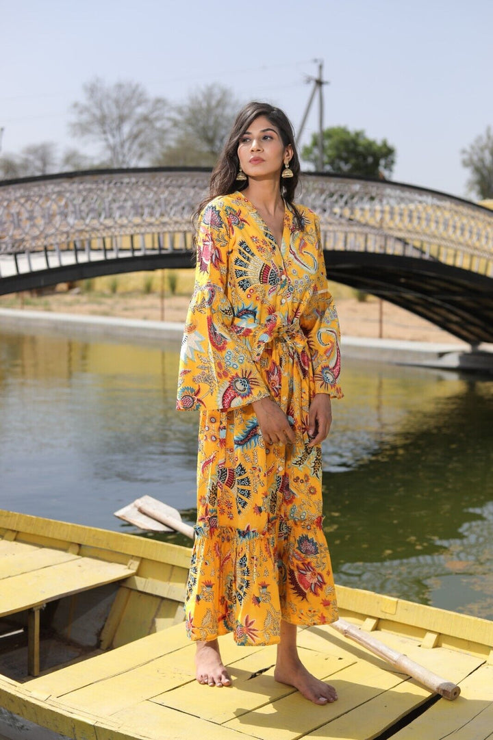 Ishika women cotton Maxi long Dress In Yellow